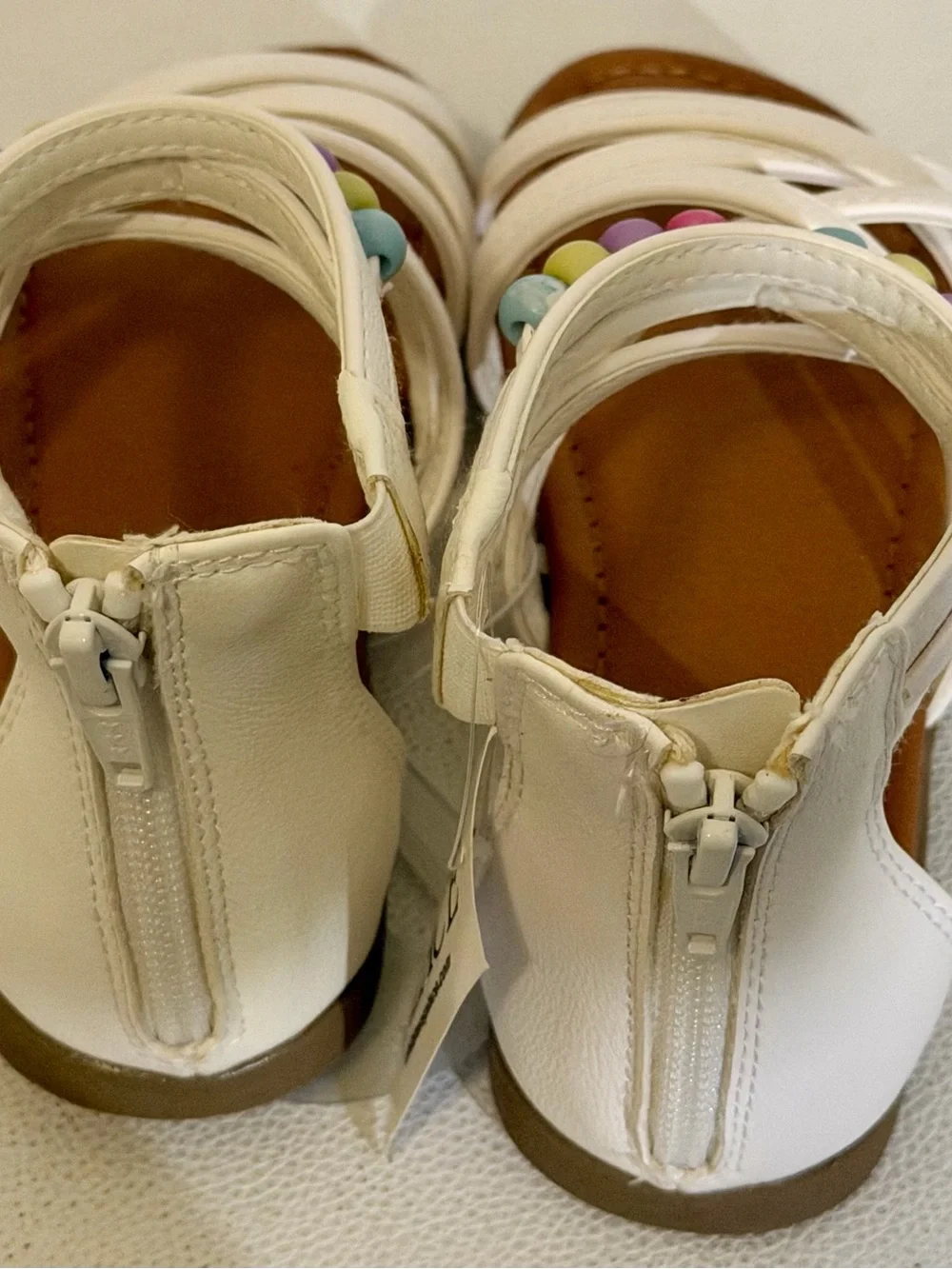 The Children’s Place Girls White Beaded Gladiator Sandals Size 1 NWT Summer